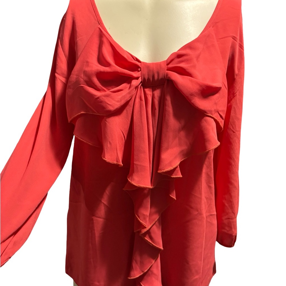 Investments Red Ruffle Bow Front Blouse